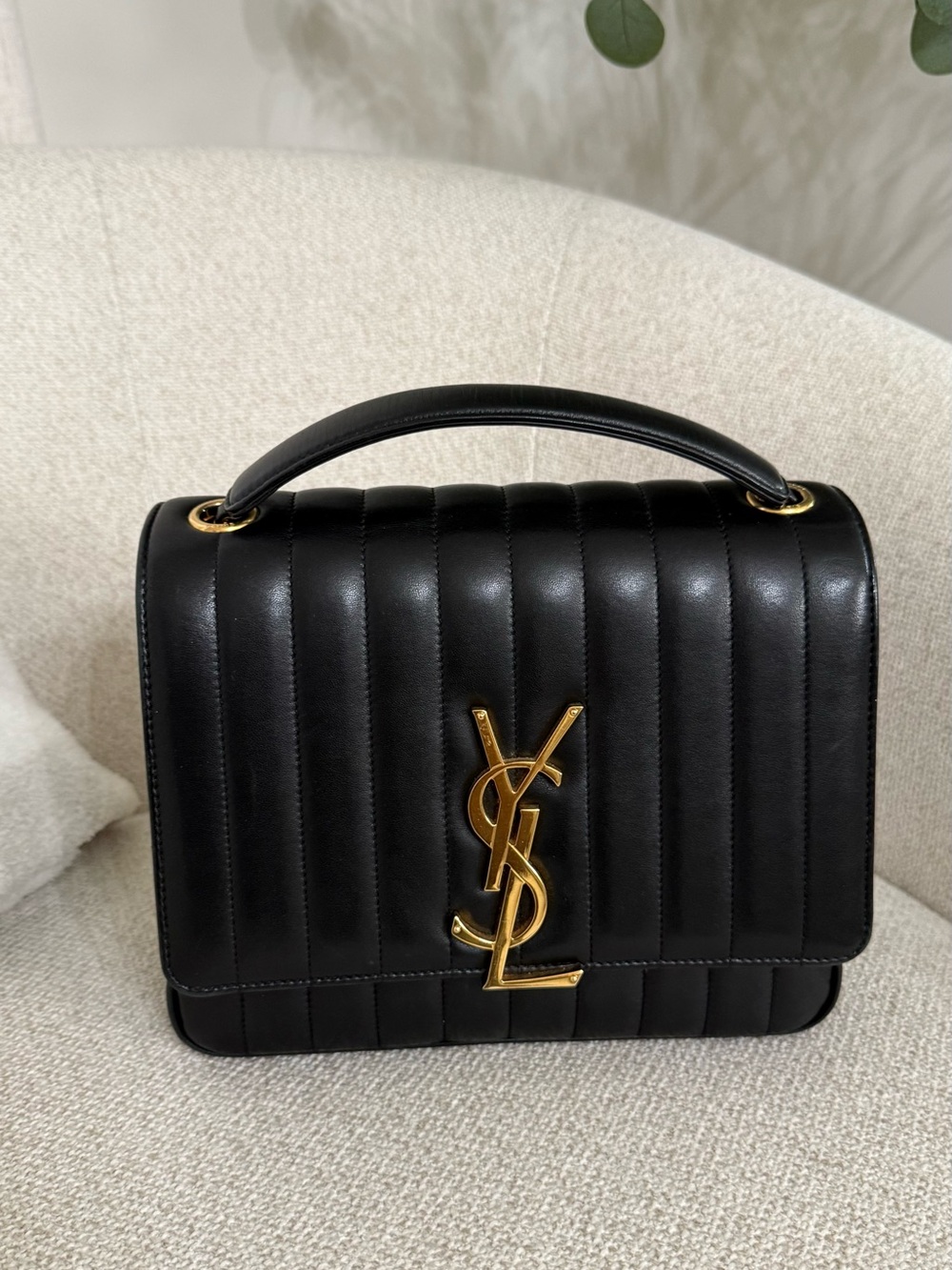Large Vicky Saint Laurent Black Quilted Top Handle Satchel with Gold YSL - Picture 4 of 16